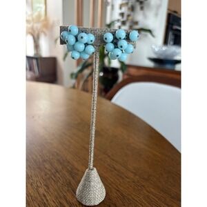 Light Blue Cluster Button Earrings Retro Style Vintage clasp